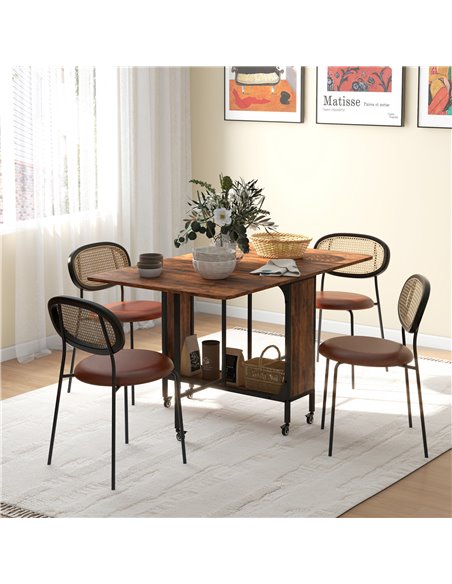 HOMCOM Mobile Drop Leaf Table Folding Kitchen Table Extendable Dining Table For Small Spaces With 6 Wheels & Storage Shelf Rusti - pic 87960 | FastDaddyshop