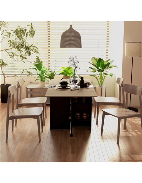 HOMCOM Folding Dining Table, Drop Leaf Table for Small Spaces with 2-tier Shelves, Small Kitchen Table with Rolling Casters, Oak - pic 87975 | FastDaddyshop