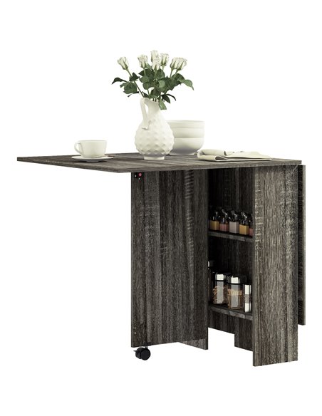 HOMCOM Folding Kitchen Table with 2-tier Shelves, Rolling Casters, Drop Leaf Dining Table for Small Spaces, Grey 835-058V01GY - pic 87977 | FastDaddyshop