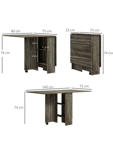 HOMCOM Folding Kitchen Table with 2-tier Shelves, Rolling Casters, Drop Leaf Dining Table for Small Spaces, Grey 835-058V01GY - pic 87979 | FastDaddyshop