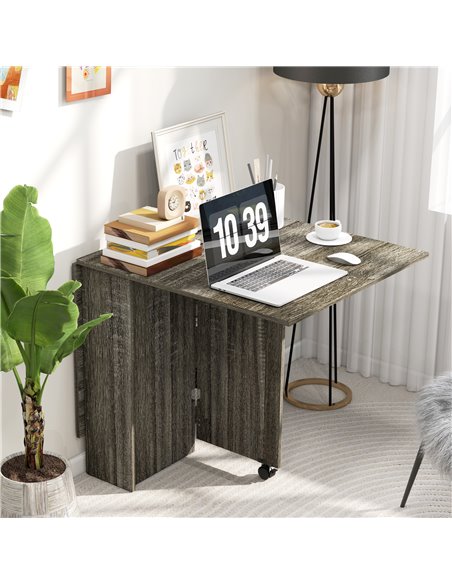 HOMCOM Folding Kitchen Table with 2-tier Shelves, Rolling Casters, Drop Leaf Dining Table for Small Spaces, Grey 835-058V01GY - pic 87984 | FastDaddyshop