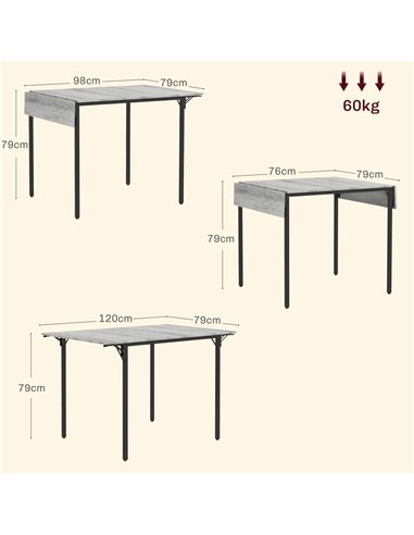 HOMCOM Folding Kitchen Table for 2-4 People, Drop Leaf Dining Table, Extendable Kitchen Table for Small Space, Grey 83A-150V80GY