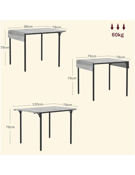 HOMCOM Folding Kitchen Table for 2-4 People, Drop Leaf Dining Table, Extendable Kitchen Table for Small Space, Grey 83A-150V80GY - pic 87988 | FastDaddyshop