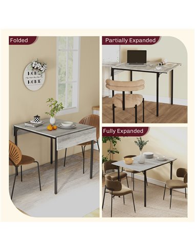 HOMCOM Folding Kitchen Table for 2-4 People, Drop Leaf Dining Table, Extendable Kitchen Table for Small Space, Grey 83A-150V80GY