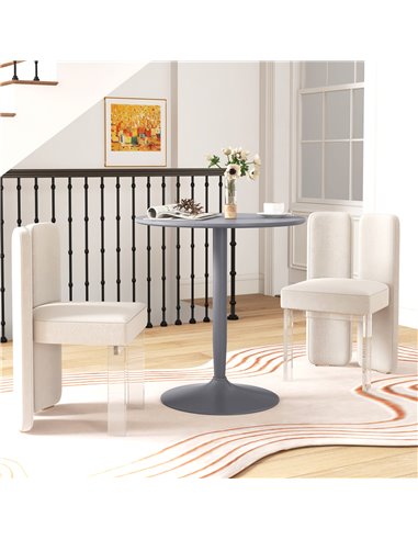 HOMCOM Round Dining Table, Modern Dining Room Table with Steel Base, Non-slip Foot Pad, Space Saving Small Dining Table, Grey 83
