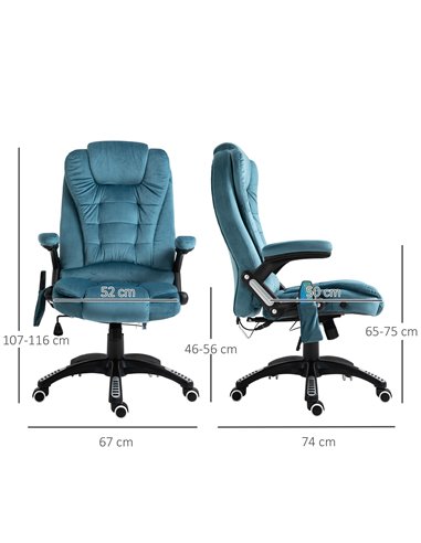 Vinsetto Massage Recliner Chair Heated Office Chair with Six Massage Points Velvet-Feel Fabric 360���� Swivel Wheels Blue