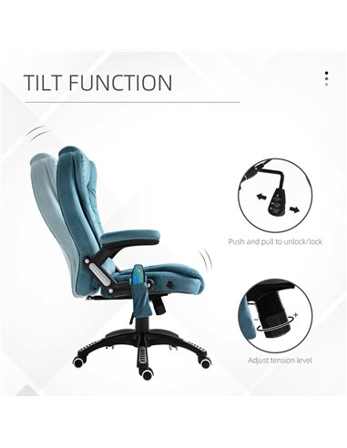 Vinsetto Massage Recliner Chair Heated Office Chair with Six Massage Points Velvet-Feel Fabric 360���� Swivel Wheels Blue