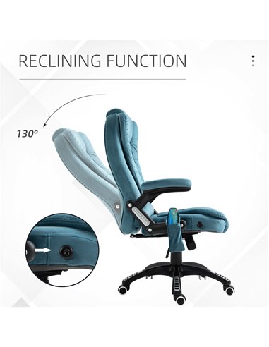 Vinsetto Massage Recliner Chair Heated Office Chair with Six Massage Points Velvet-Feel Fabric 360���� Swivel Wheels Blue