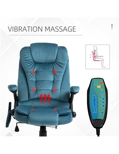 Vinsetto Massage Recliner Chair Heated Office Chair with Six Massage Points Velvet-Feel Fabric 360���� Swivel Wheels Blue