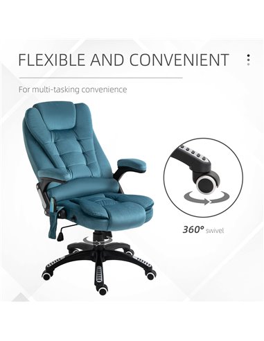 Vinsetto Massage Recliner Chair Heated Office Chair with Six Massage Points Velvet-Feel Fabric 360���� Swivel Wheels Blue