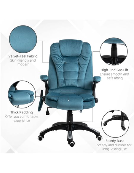 Vinsetto Massage Recliner Chair Heated Office Chair with Six Massage Points Velvet-Feel Fabric 360���� Swivel Wheels Blue - pic 8807 | FastDaddyshop