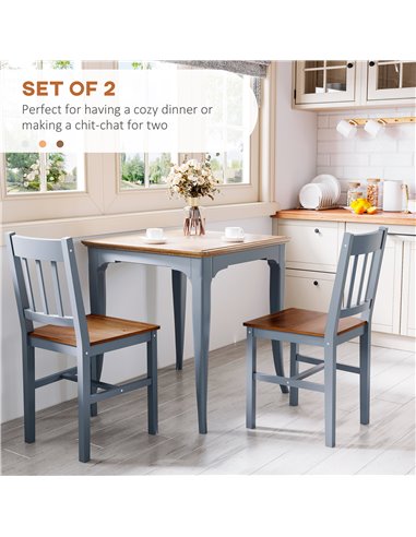 HOMCOM Dining Chairs Set of 2, Kitchen Chair with Slat Back, Pine Wood Structure for Living Room and Dining Room, Grey 835-910V0