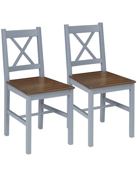 HOMCOM Dining Chairs Set of 2, Pine Wood Kitchen Chairs with Cross Back, Solid Structure for Living Room and Dining Room, Grey 8 - pic 88112 | FastDaddyshop