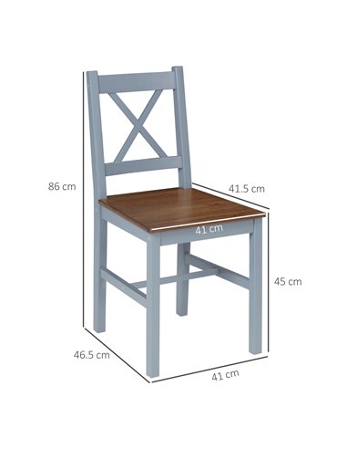 HOMCOM Dining Chairs Set of 2, Pine Wood Kitchen Chairs with Cross Back, Solid Structure for Living Room and Dining Room, Grey 8