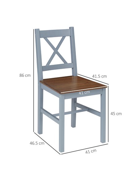 HOMCOM Dining Chairs Set of 2, Pine Wood Kitchen Chairs with Cross Back, Solid Structure for Living Room and Dining Room, Grey 8 - pic 88114 | FastDaddyshop