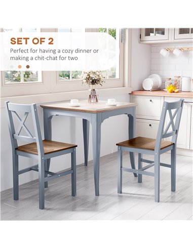 HOMCOM Dining Chairs Set of 2, Pine Wood Kitchen Chairs with Cross Back, Solid Structure for Living Room and Dining Room, Grey 8