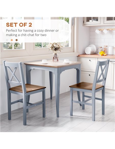 HOMCOM Dining Chairs Set of 2, Pine Wood Kitchen Chairs with Cross Back, Solid Structure for Living Room and Dining Room, Grey 8 - pic 88115 | FastDaddyshop
