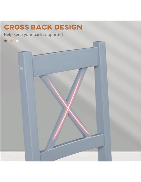 HOMCOM Dining Chairs Set of 2, Pine Wood Kitchen Chairs with Cross Back, Solid Structure for Living Room and Dining Room, Grey 8 - pic 88116 | FastDaddyshop