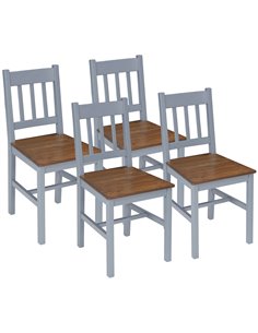 HOMCOM Dining Chairs Set of 4, Kitchen Chair with Slat Back, Pine Wood Structure for Living Room and Dining Room, Grey 835-P090