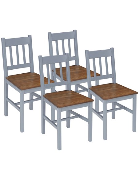 HOMCOM Dining Chairs Set of 4, Kitchen Chair with Slat Back, Pine Wood Structure for Living Room and Dining Room, Grey 835-P090 - pic 88148 | FastDaddyshop