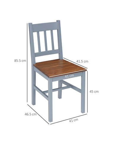 HOMCOM Dining Chairs Set of 4, Kitchen Chair with Slat Back, Pine Wood Structure for Living Room and Dining Room, Grey 835-P090