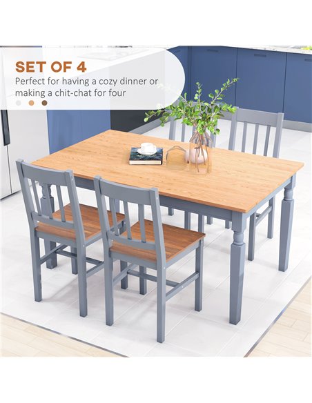 HOMCOM Dining Chairs Set of 4, Kitchen Chair with Slat Back, Pine Wood Structure for Living Room and Dining Room, Grey 835-P090 - pic 88151 | FastDaddyshop