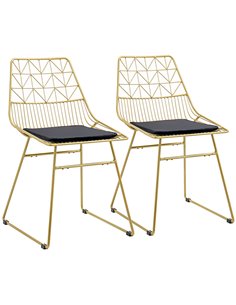 HOMCOM Luxurious Dining Chairs Set of 2, Metal Wire Kitchen Chair with Removable Velvet-feel Cushion, Cut-out Back and Steel Fra