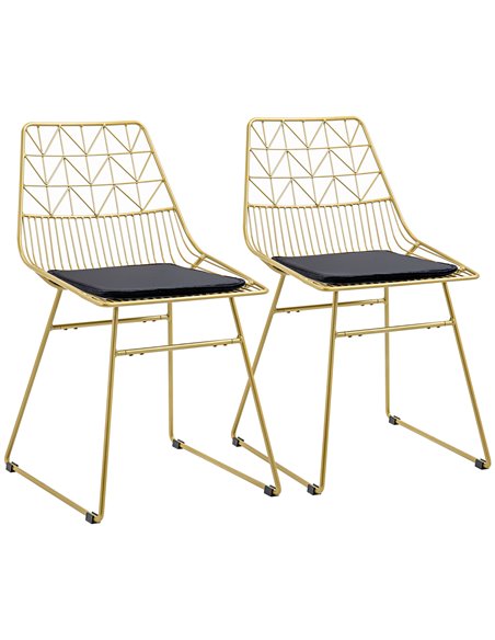 HOMCOM Luxurious Dining Chairs Set of 2, Metal Wire Kitchen Chair with Removable Velvet-feel Cushion, Cut-out Back and Steel Fra - pic 88175 | FastDaddyshop