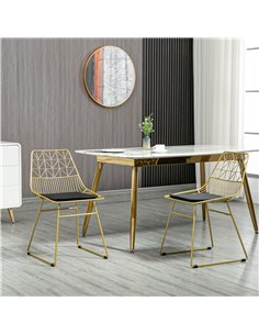HOMCOM Luxurious Dining Chairs Set of 2, Metal Wire Kitchen Chair with Removable Velvet-feel Cushion, Cut-out Back and Steel Fra 2