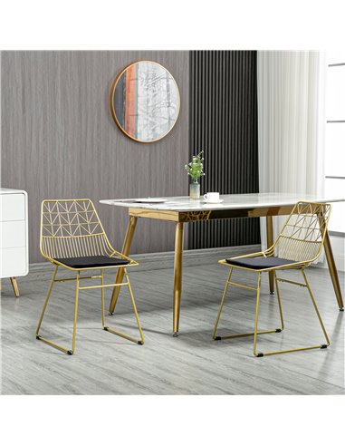 HOMCOM Luxurious Dining Chairs Set of 2, Metal Wire Kitchen Chair with Removable Velvet-feel Cushion, Cut-out Back and Steel Fra