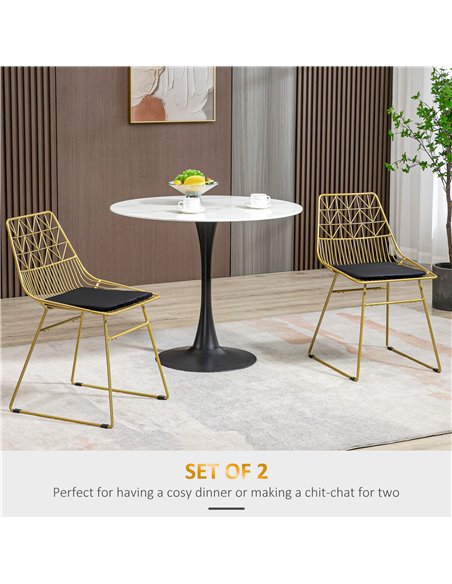 HOMCOM Luxurious Dining Chairs Set of 2, Metal Wire Kitchen Chair with Removable Velvet-feel Cushion, Cut-out Back and Steel Fra - pic 88178 | FastDaddyshop