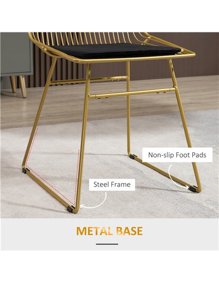HOMCOM Luxurious Dining Chairs Set of 2, Metal Wire Kitchen Chair with Removable Velvet-feel Cushion, Cut-out Back and Steel Fra - pic 88180 | FastDaddyshop