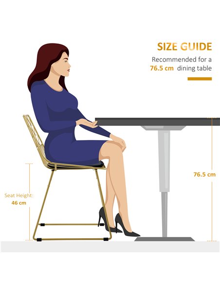 HOMCOM Luxurious Dining Chairs Set of 2, Metal Wire Kitchen Chair with Removable Velvet-feel Cushion, Cut-out Back and Steel Fra - pic 88181 | FastDaddyshop