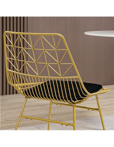 HOMCOM Luxurious Dining Chairs Set of 2, Metal Wire Kitchen Chair with Removable Velvet-feel Cushion, Cut-out Back and Steel Fra
