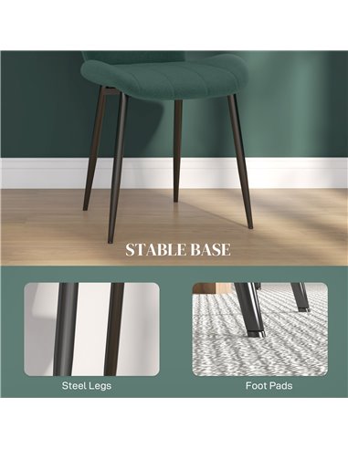 HOMCOM Set of Four Flannel Relaxed Tub Dining Chairs - Green 83A-135V70DG