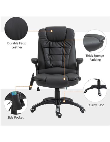 HOMCOM Executive Office Chair with Massage and Heat, High Back PU Leather Massage Office Chair With Tilt and Reclining Function,