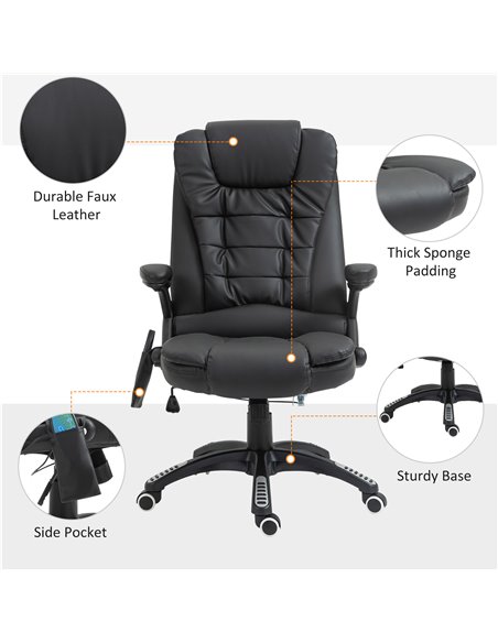 HOMCOM Executive Office Chair with Massage and Heat, High Back PU Leather Massage Office Chair With Tilt and Reclining Function, - pic 8822 | FastDaddyshop