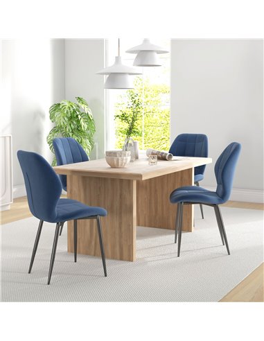 HOMCOM Set of Four Flannel Relaxed Tub Dining Chairs - Dark Blue 83A-135V70DB