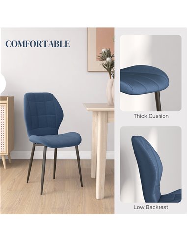 HOMCOM Set of Four Flannel Relaxed Tub Dining Chairs - Dark Blue 83A-135V70DB