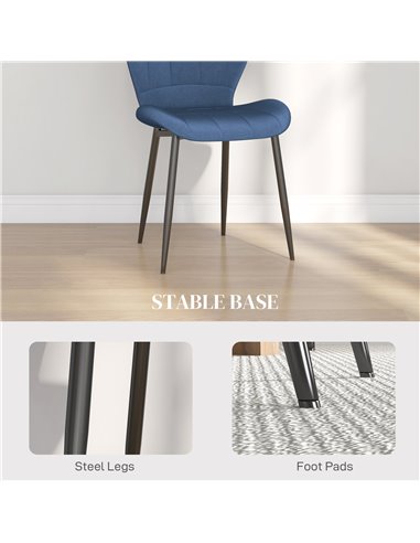 HOMCOM Set of Four Flannel Relaxed Tub Dining Chairs - Dark Blue 83A-135V70DB