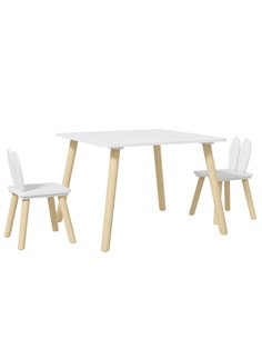 AIYAPLAY 3 Pcs Toddler Table and Chair Set, Kids Desk and 2 Chairs Set w/ Bunny Ear Backrest, for Nursery, Playroom 312-115V80WT