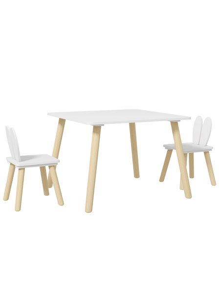 AIYAPLAY 3 Pcs Toddler Table and Chair Set, Kids Desk and 2 Chairs Set w/ Bunny Ear Backrest, for Nursery, Playroom 312-115V80WT - pic 88229 | FastDaddyshop