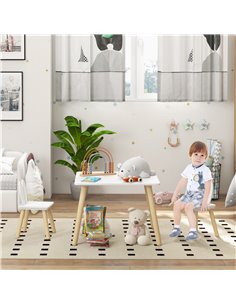 AIYAPLAY 3 Pcs Toddler Table and Chair Set, Kids Desk and 2 Chairs Set w/ Bunny Ear Backrest, for Nursery, Playroom 312-115V80WT 2