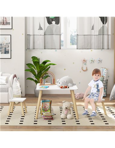 AIYAPLAY 3 Pcs Toddler Table and Chair Set, Kids Desk and 2 Chairs Set w/ Bunny Ear Backrest, for Nursery, Playroom 312-115V80WT