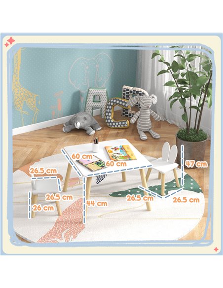 AIYAPLAY 3 Pcs Toddler Table and Chair Set, Kids Desk and 2 Chairs Set w/ Bunny Ear Backrest, for Nursery, Playroom 312-115V80WT - pic 88231 | FastDaddyshop