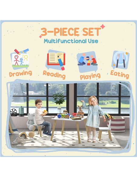 AIYAPLAY 3 Pcs Toddler Table and Chair Set, Kids Desk and 2 Chairs Set w/ Bunny Ear Backrest, for Nursery, Playroom 312-115V80WT - pic 88233 | FastDaddyshop