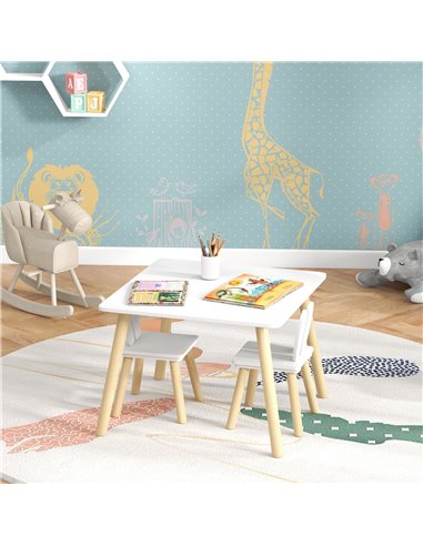 AIYAPLAY 3 Pcs Toddler Table and Chair Set, Kids Desk and 2 Chairs Set w/ Bunny Ear Backrest, for Nursery, Playroom 312-115V80WT