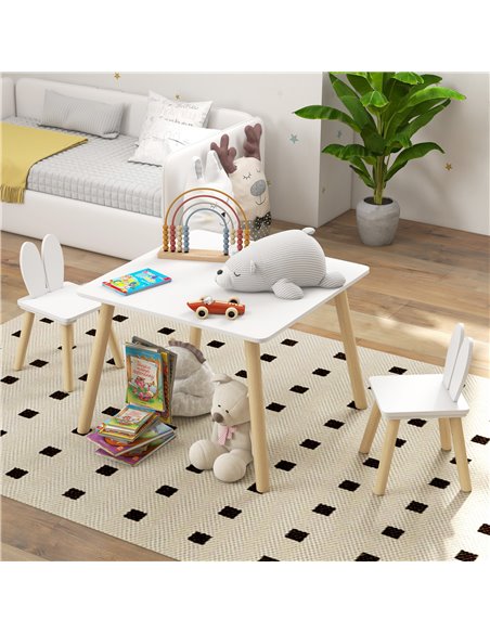 AIYAPLAY 3 Pcs Toddler Table and Chair Set, Kids Desk and 2 Chairs Set w/ Bunny Ear Backrest, for Nursery, Playroom 312-115V80WT - pic 88237 | FastDaddyshop