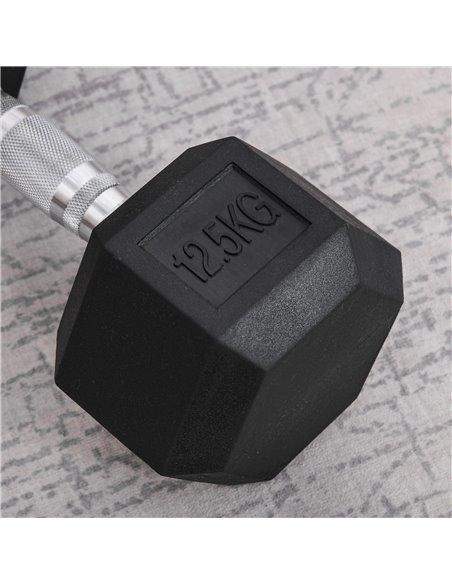 HOMCOM Hex Dumbbell 12.5KG Single Hex Rubber Dumbbell, Great for Every Fitness Fanatic, Helps Build Muscles, Black A91-020V01 - pic 88290 | FastDaddyshop