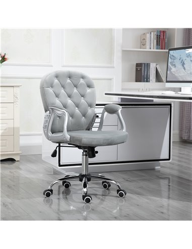 Vinsetto Office Chair Ergonomic Swivel Diamond Tufted Home Work Velour Padded Base 5 Castor Wheels Grey